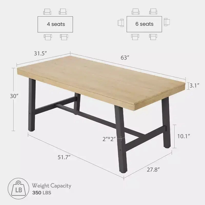 Table à manger industrielle pour 4 à 6 personnes, table de cuisine longue de 160 cm avec plateau en bois, cadre métallique robuste et finition marron rustique – table rectangulaire pour 4 places