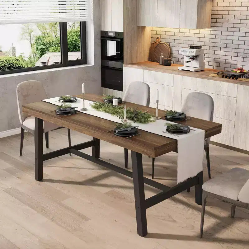 Table à manger industrielle pour 4 à 6 personnes, table de cuisine longue de 160 cm avec plateau en bois, cadre métallique robuste et finition marron rustique – table rectangulaire pour 4 places
