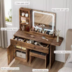Coiffeuse de maquillage avec miroir et lumières, ensemble de coiffeuse avec tiroir et prise de courant, chaise de rangement et 3 étagères, chambre à coucher