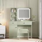 Coiffeuse de maquillage avec miroir et lumières, ensemble de coiffeuse avec tiroir et prise de courant, chaise de rangement et 3 étagères, chambre à coucher