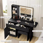 Coiffeuse de maquillage avec miroir et lumières, ensemble de coiffeuse avec tiroir et prise de courant, chaise de rangement et 3 étagères, chambre à coucher