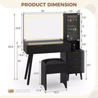 Coiffeuse 48 po avec miroir à LED et station de recharge - Table de maquillage à plateau en verre avec tabouret de rangement pour chambre à coucher
