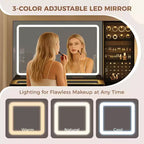 Coiffeuse 48 po avec miroir à LED et station de recharge - Table de maquillage à plateau en verre avec tabouret de rangement pour chambre à coucher