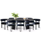 Ensemble de table à manger extensible 47-83 pour 8, table noire et 8 fauteuils en velours avec pieds en métal élégants, idéal pour les réceptions - Panipeachy