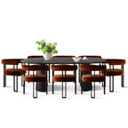 Ensemble de table à manger extensible 47-83 pour 8, table noire et 8 fauteuils en velours avec pieds en métal élégants, idéal pour les réceptions - Panipeachy