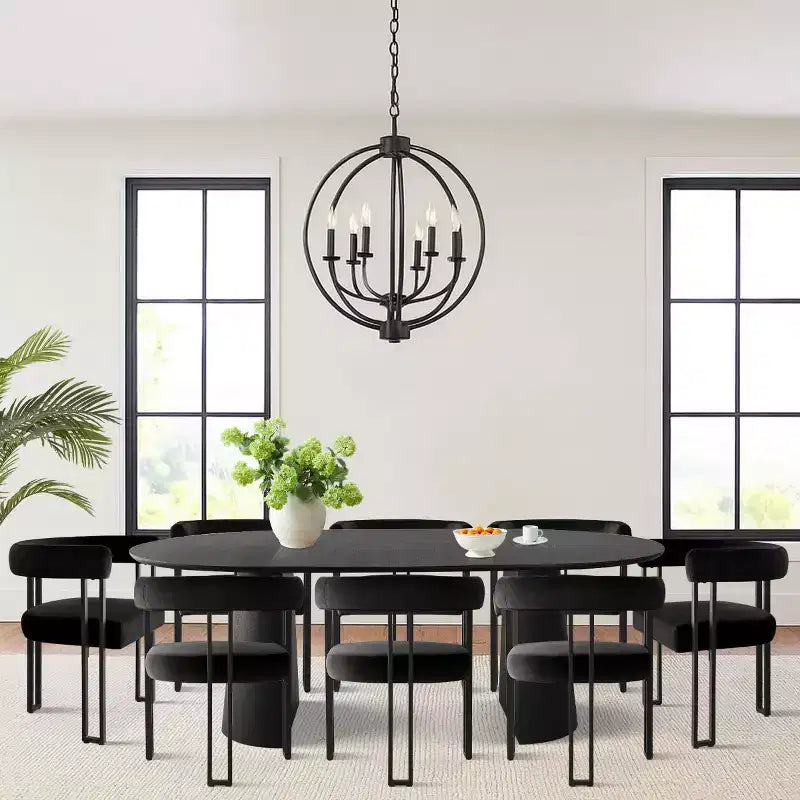 Ensemble de table à manger extensible 47-83 pour 8, table noire et 8 fauteuils en velours avec pieds en métal élégants, idéal pour les réceptions - Panipeachy