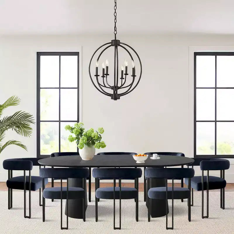 Ensemble de table à manger extensible 47-83 pour 8, table noire et 8 fauteuils en velours avec pieds en métal élégants, idéal pour les réceptions - Panipeachy