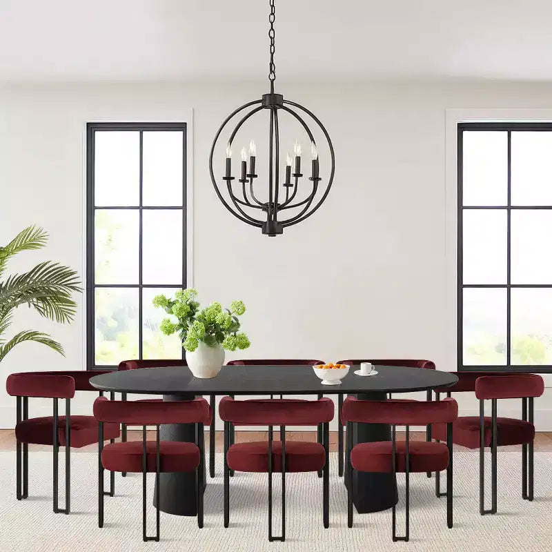 Ensemble de table à manger extensible 47-83 pour 8, table noire et 8 fauteuils en velours avec pieds en métal élégants, idéal pour les réceptions - Panipeachy