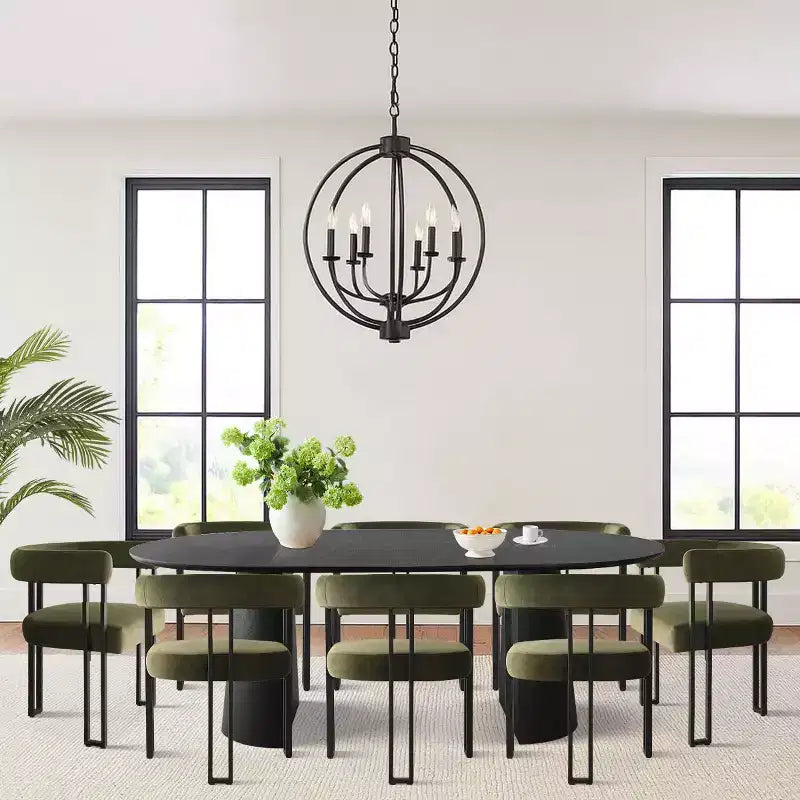 Ensemble de table à manger extensible 47-83 pour 8, table noire et 8 fauteuils en velours avec pieds en métal élégants, idéal pour les réceptions - Panipeachy
