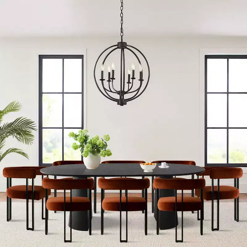 Ensemble de table à manger extensible 47-83 pour 8, table noire et 8 fauteuils en velours avec pieds en métal élégants, idéal pour les réceptions - Panipeachy