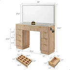 Coiffeuse à 48 cannelures avec miroir et lumières, table de maquillage moderne avec 8 tiroirs et station de charge, coiffeuse avec plateau en verre