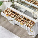 Coiffeuse à 48 cannelures avec miroir et lumières, table de maquillage moderne avec 8 tiroirs et station de charge, coiffeuse avec plateau en verre