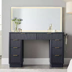 Coiffeuse à 48 cannelures avec miroir et lumières, table de maquillage moderne avec 8 tiroirs et station de charge, coiffeuse avec plateau en verre