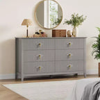 Commode à 6 tiroirs de 137 cm de large, commode moderne avec poignées métalliques pour chambre à coucher, grise