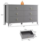 Commode à 6 tiroirs de 137 cm de large, commode moderne avec poignées métalliques pour chambre à coucher, grise