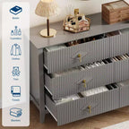 Commode à 6 tiroirs de 137 cm de large, commode moderne avec poignées métalliques pour chambre à coucher, grise