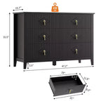 Commode 48 po de large à 6 tiroirs, meuble de rangement moderne avec poignées métalliques pour chambre à coucher, noir