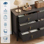 Commode 48 po de large à 6 tiroirs, meuble de rangement moderne avec poignées métalliques pour chambre à coucher, noir
