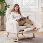 Fauteuil à bascule moderne pour chambre d'enfant, planeur rembourré en velours côtelé avec repose-pieds réglable et poche latérale pour salon, chambre à coucher, chambre d'allaitement, beige