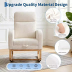 Fauteuil à bascule moderne pour chambre d'enfant, planeur rembourré en velours côtelé avec repose-pieds réglable et poche latérale pour salon, chambre à coucher, chambre d'allaitement, beige