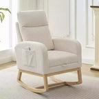 Fauteuil à bascule moderne pour chambre d'enfant, planeur rembourré en velours côtelé avec repose-pieds réglable et poche latérale pour salon, chambre à coucher, chambre d'allaitement, beige