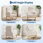 Fauteuil à bascule moderne pour chambre d'enfant, planeur rembourré en velours côtelé avec repose-pieds réglable et poche latérale pour salon, chambre à coucher, chambre d'allaitement, beige
