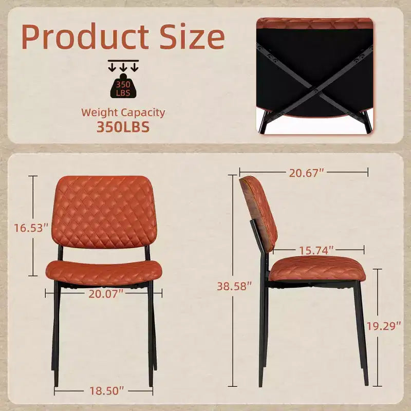 TYBOATLE Chaises de Salle à Manger Mid-Century, Lot de 2, Chaises de Cuisine en Cuir PU capitonné avec Dossier en Bois Courbé, Chaises d'Appoint Industrielles Rembourrées