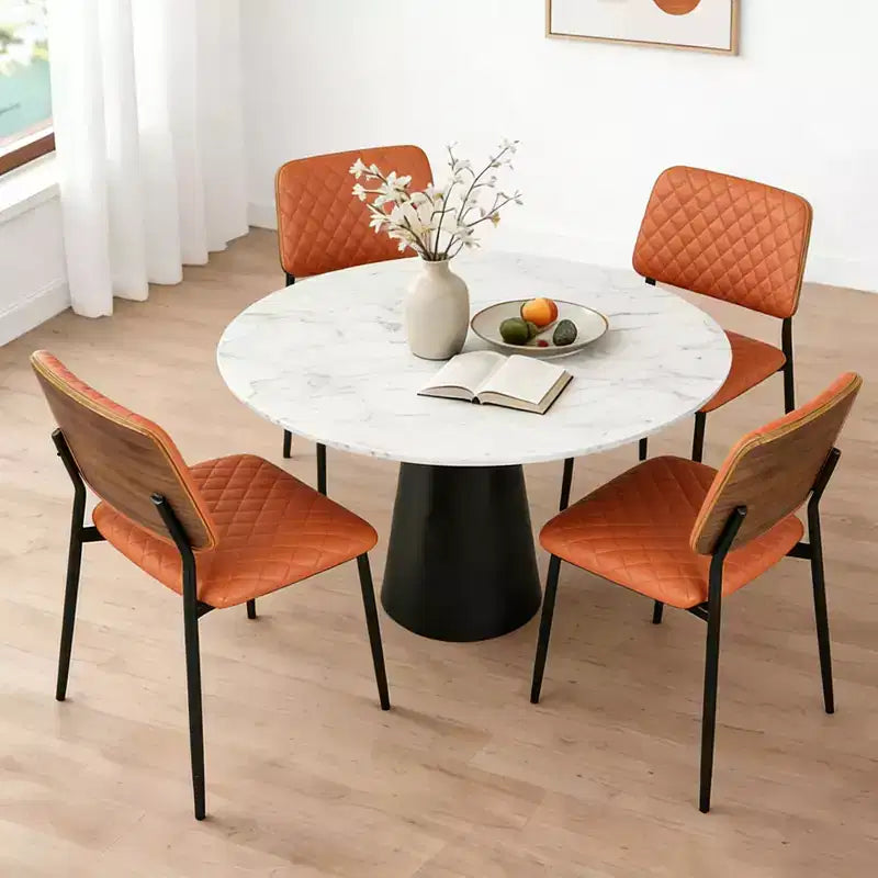 TYBOATLE Chaises de Salle à Manger Mid-Century, Lot de 2, Chaises de Cuisine en Cuir PU capitonné avec Dossier en Bois Courbé, Chaises d'Appoint Industrielles Rembourrées