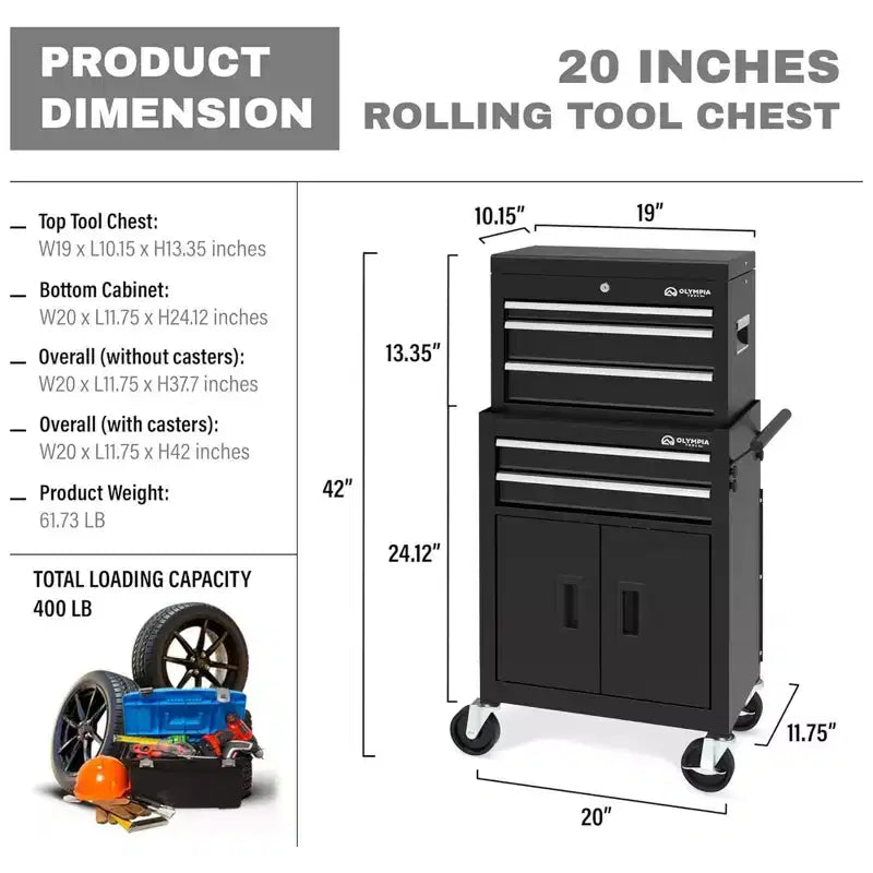 Servante à roulettes Olympia Tools 20 pouces avec 5 tiroirs, rangement verrouillable