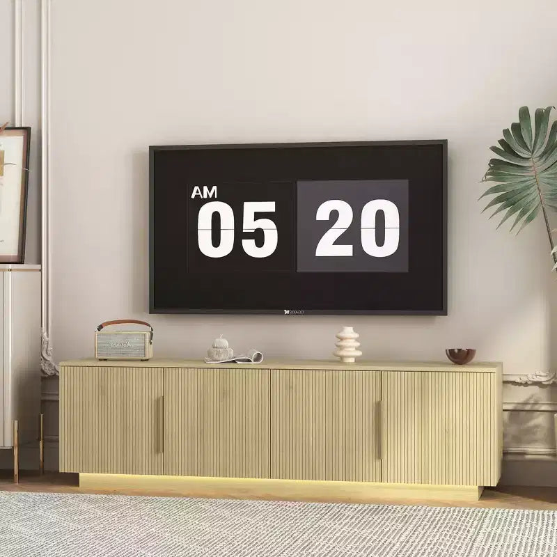 Meuble TV moderne JVNOXK de 172 cm avec éclairage LED 16 couleurs, compatible avec les téléviseurs de 55, 60 et 65 pouces, avec espace de rangement, finition bois