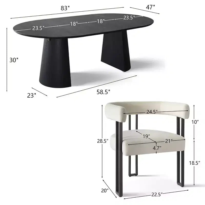 Ensemble table à manger extensible 47-83 pour 4 personnes, table noire et 4 chaises de salle à manger rembourrées en velours avec pieds en métal, style moderne - Panipeachy
