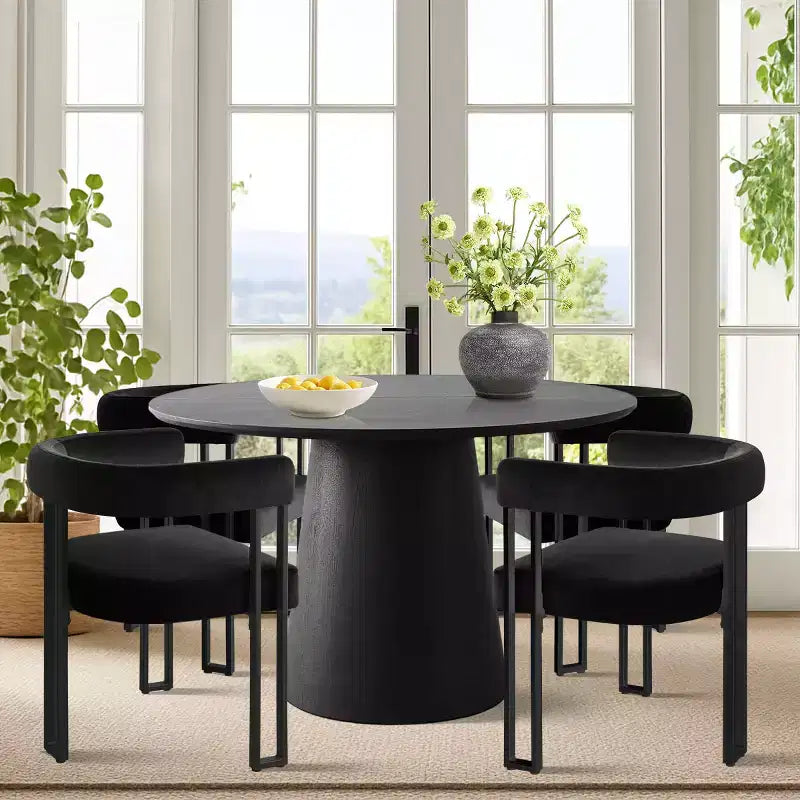 Ensemble table à manger extensible 47-83 pour 4 personnes, table noire et 4 chaises de salle à manger rembourrées en velours avec pieds en métal, style moderne - Panipeachy