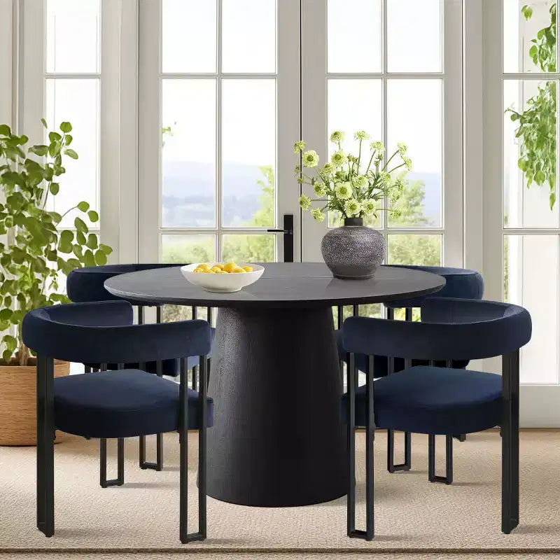 Ensemble table à manger extensible 47-83 pour 4 personnes, table noire et 4 chaises de salle à manger rembourrées en velours avec pieds en métal, style moderne - Panipeachy