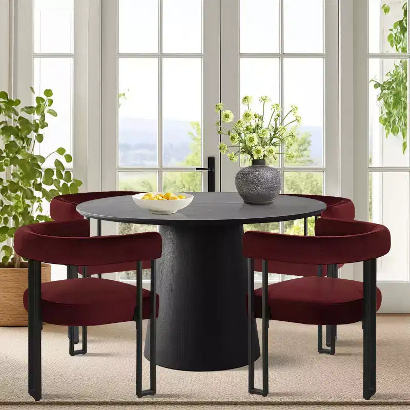 Ensemble table à manger extensible 47-83 pour 4 personnes, table noire et 4 chaises de salle à manger rembourrées en velours avec pieds en métal, style moderne - Panipeachy
