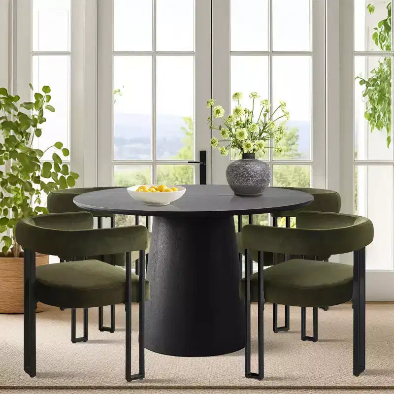 Ensemble table à manger extensible 47-83 pour 4 personnes, table noire et 4 chaises de salle à manger rembourrées en velours avec pieds en métal, style moderne - Panipeachy
