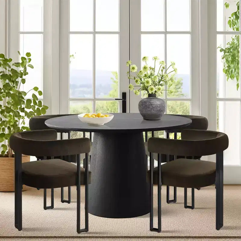 Ensemble table à manger extensible 47-83 pour 4 personnes, table noire et 4 chaises de salle à manger rembourrées en velours avec pieds en métal, style moderne - Panipeachy