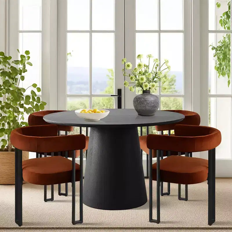 Ensemble table à manger extensible 47-83 pour 4 personnes, table noire et 4 chaises de salle à manger rembourrées en velours avec pieds en métal, style moderne - Panipeachy