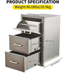 Tiroirs de cuisine extérieure 17 L x 30 H x 21 P, trois tiroirs de barbecue encastrables avec poignée en acier inoxydable, porte-serviettes en papier