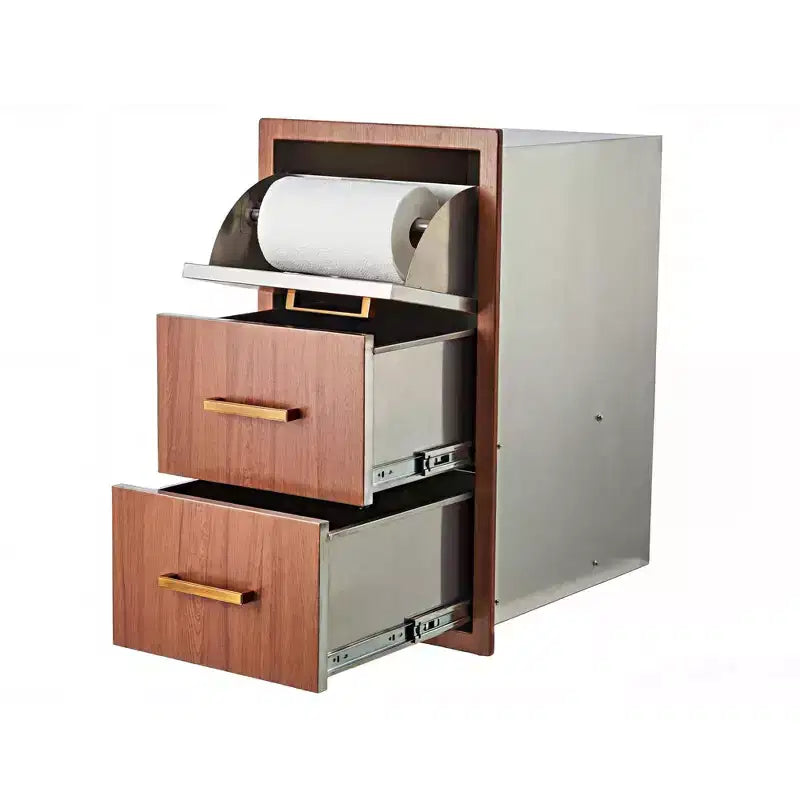 Tiroirs de cuisine extérieure 17 L x 30 H x 21 P, trois tiroirs de barbecue encastrables avec poignée en acier inoxydable, porte-serviettes en papier