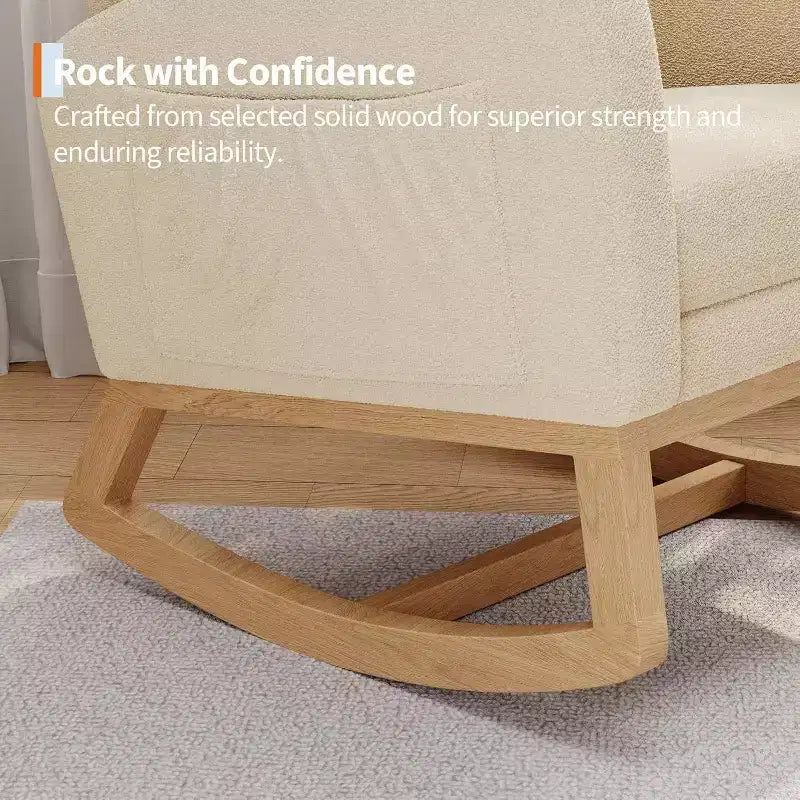 Fauteuil à bascule en polaire Teddy pour chambre d'enfant - Fauteuil à bascule moderne avec dossier haut et pieds en bois robustes, confortable pour le salon, la chambre à coucher ou la chambre d'enfant.