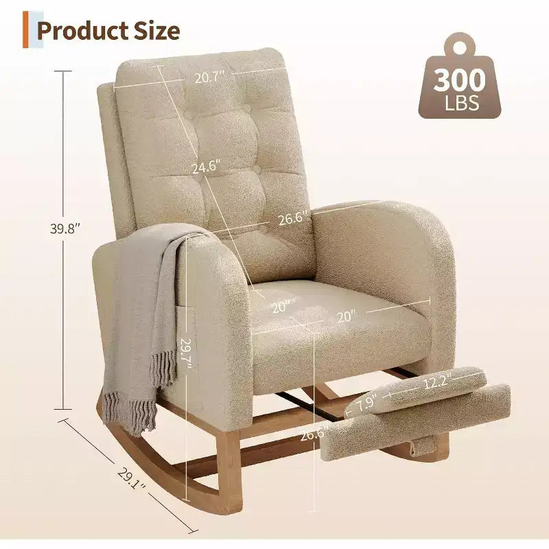 Fauteuil à bascule en polaire Teddy pour chambre d'enfant - Fauteuil à bascule moderne avec dossier haut et pieds en bois robustes, confortable pour le salon, la chambre à coucher ou la chambre d'enfant.