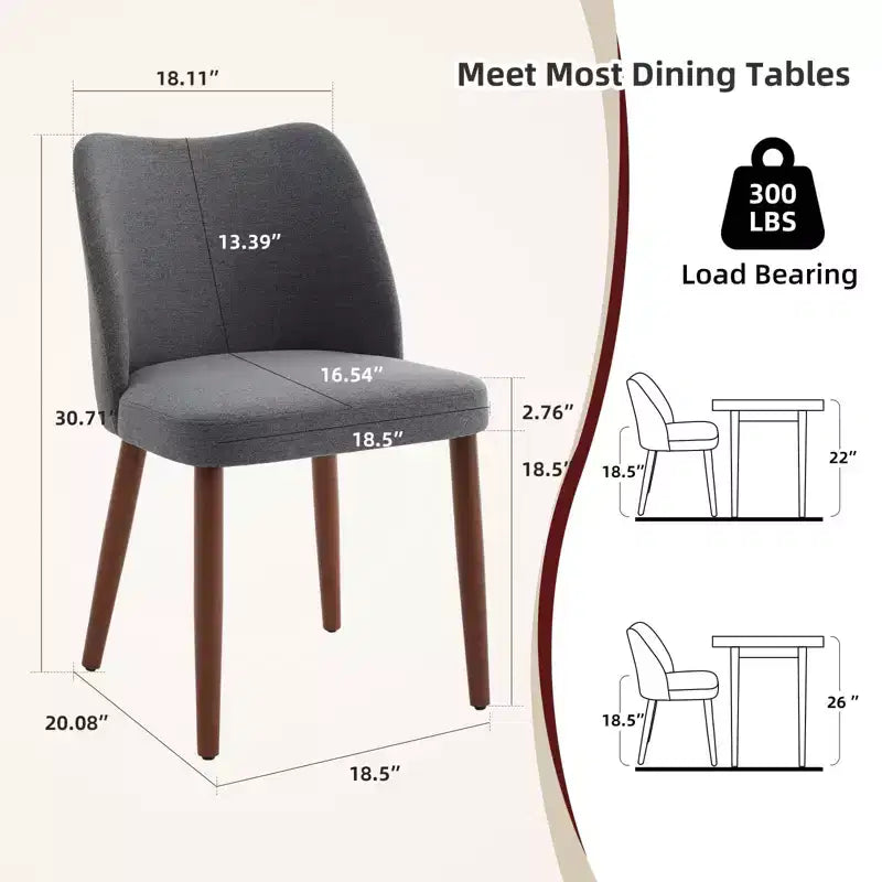 Lot de 2 chaises de salle à manger, chaises de cuisine modernes en lin avec pieds en métal, dossier ailé et coussins épais, pieds réglables pour salle à manger, chambre à coucher, salon