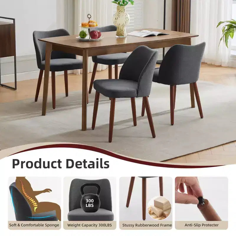 Lot de 2 chaises de salle à manger, chaises de cuisine modernes en lin avec pieds en métal, dossier ailé et coussins épais, pieds réglables pour salle à manger, chambre à coucher, salon