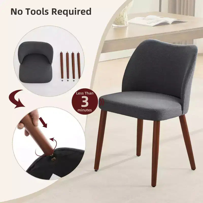 Lot de 2 chaises de salle à manger, chaises de cuisine modernes en lin avec pieds en métal, dossier ailé et coussins épais, pieds réglables pour salle à manger, chambre à coucher, salon