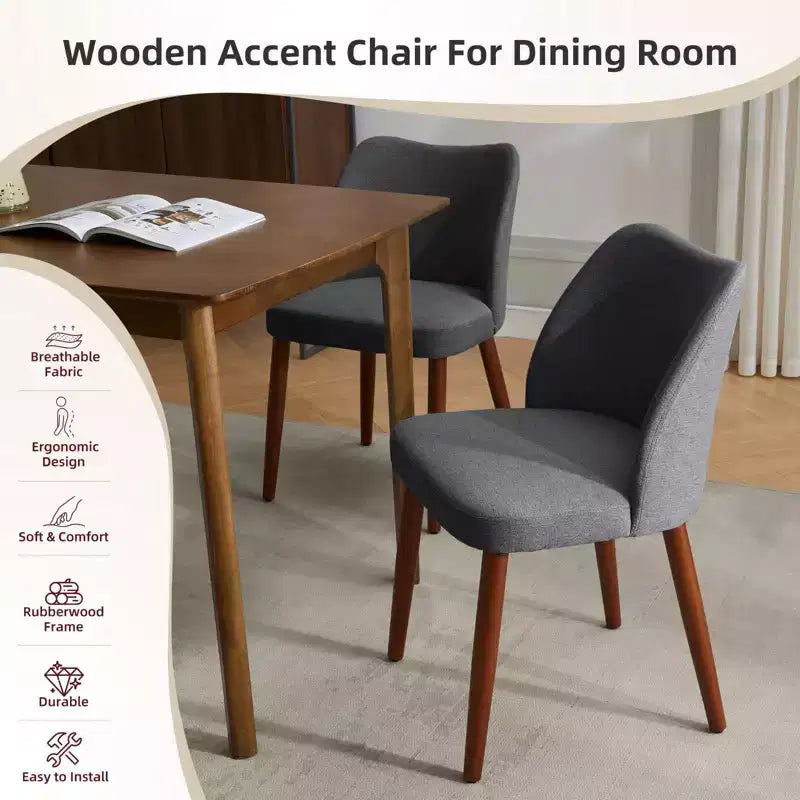 Lot de 2 chaises de salle à manger, chaises de cuisine modernes en lin avec pieds en métal, dossier ailé et coussins épais, pieds réglables pour salle à manger, chambre à coucher, salon