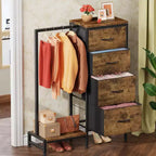 Commode avec tringle à vêtements, petite armoire à 4 tiroirs pour chambre à coucher, commode réversible en tissu pour enfants avec tringle à vêtements, tour de rangement haute, 112 cm de hauteur.