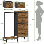 Commode avec tringle à vêtements, petite armoire à 4 tiroirs pour chambre à coucher, commode réversible en tissu pour enfants avec tringle à vêtements, tour de rangement haute, 112 cm de hauteur.