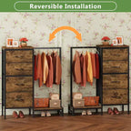 Commode avec tringle à vêtements, petite armoire à 4 tiroirs pour chambre à coucher, commode réversible en tissu pour enfants avec tringle à vêtements, tour de rangement haute, 112 cm de hauteur.
