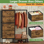 Commode avec tringle à vêtements, petite armoire à 4 tiroirs pour chambre à coucher, commode réversible en tissu pour enfants avec tringle à vêtements, tour de rangement haute, 112 cm de hauteur.