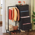Commode avec tringle à vêtements, petite armoire à 4 tiroirs pour chambre à coucher, commode réversible en tissu pour enfants avec tringle à vêtements, tour de rangement haute, 112 cm de hauteur.